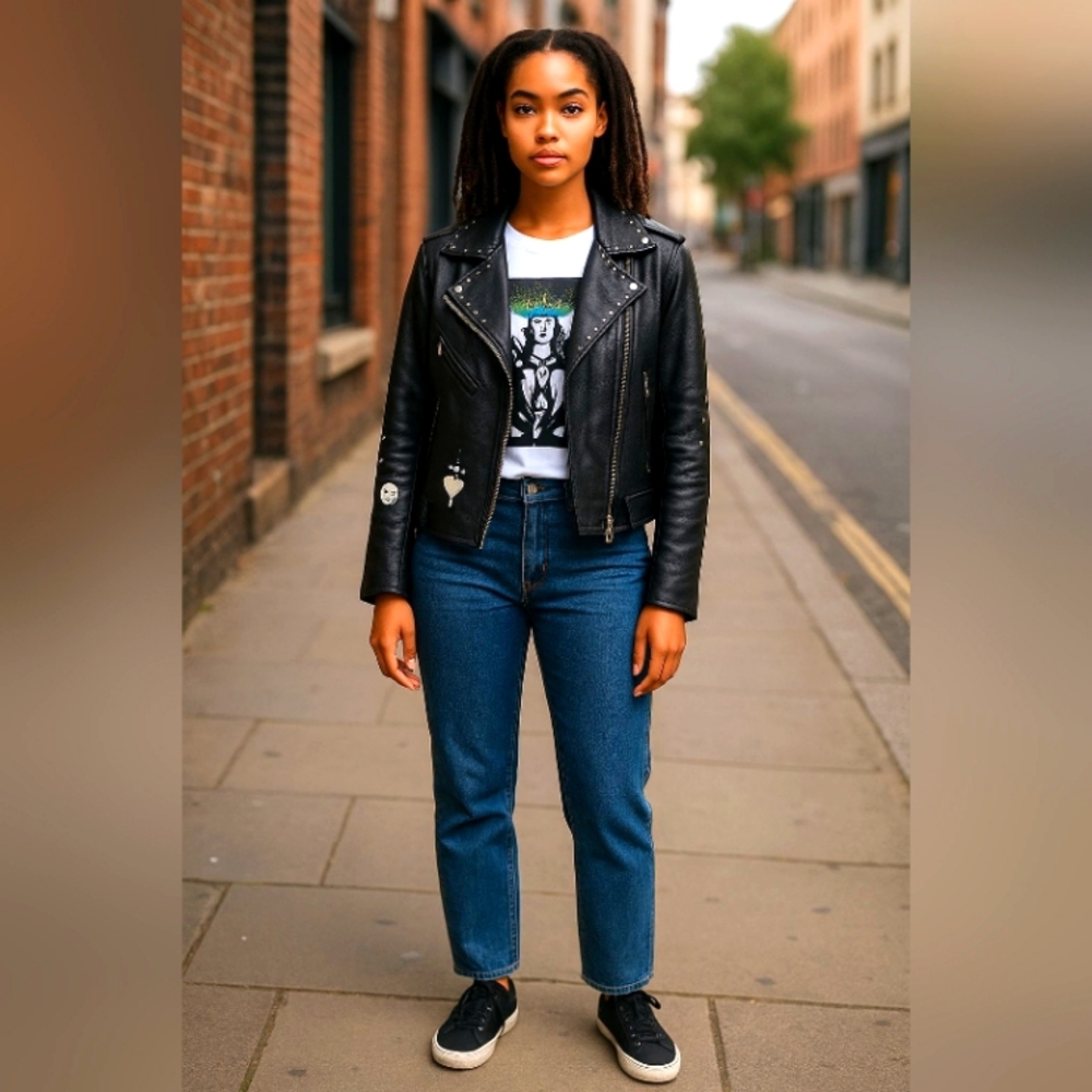 DISNEY Stylish Black Faux Leather Jacket for Women Size Small